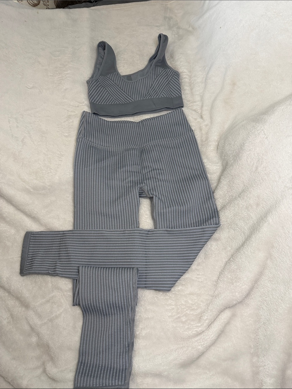 Ribbed Gray High-Waist Leggings - Women